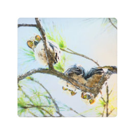 おもしろい素晴らし角の付いたオワぶら下がったットのまわりに メタルプリント