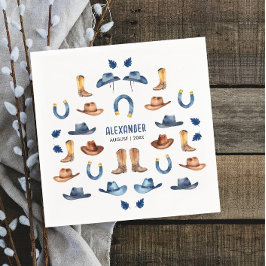 おもしろい素朴ブルーラッキーホースカウボーイウェスタンキッドデイ スタンダードカクテルナプキン