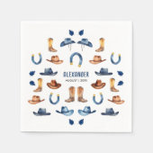 おもしろい素朴ブルーラッキーホースカウボーイウェスタンキッドデイ スタンダードカクテルナプキン (正面)