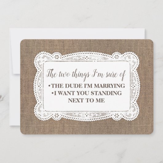 おもしろい素朴メイド・オブ・オーナー(花嫁付き添い人) 招待状 (正面)