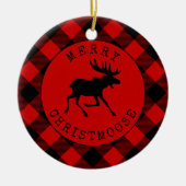 おもしろい素朴メリーChristmoose Red Plaid セラミックオーナメント (正面)