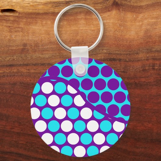 おもしろい紫およびティール(緑がかった色)水玉模様波模様 キーホルダー (正面)