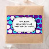 おもしろい紫およびティール（緑がかった色）水玉模様波模様 ラベル (インサイチュ)