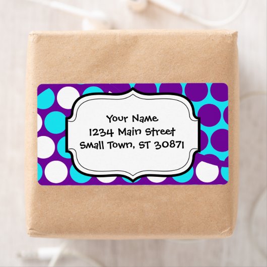 おもしろい紫およびティール（緑がかった色）水玉模様波模様 ラベル (インサイチュ)