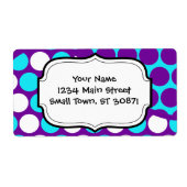 おもしろい紫およびティール（緑がかった色）水玉模様波模様 ラベル (正面)