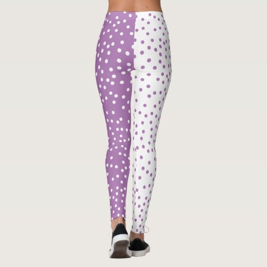 おもしろい紫と白の水玉模様色ブロック レギンス (裏面)