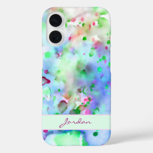 おもしろい紫と緑の水色の(ばちゃばちゃ)跳ねる iPhone 16ケース