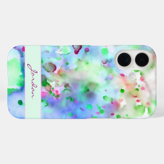 おもしろい紫と緑の水色の（ばちゃばちゃ）跳ねる Case-Mate iPhoneケース (裏面 (横))