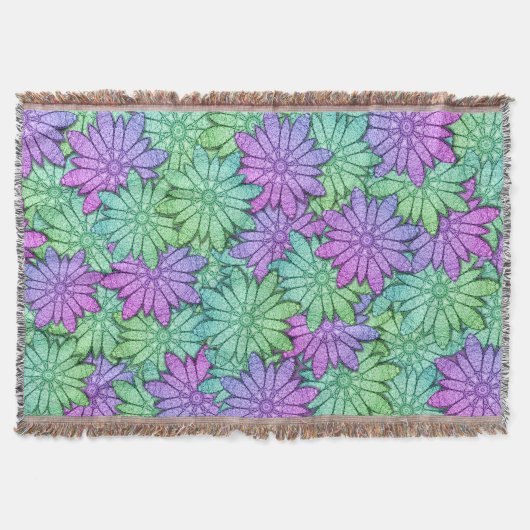 おもしろい紫と緑の花 スローブランケット (正面)
