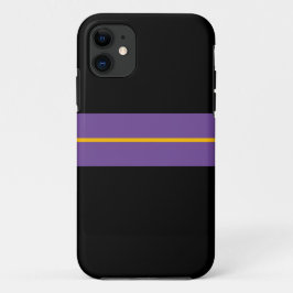 おもしろい紫イエローレーシングストライプズ黒の背景 iPhone 11 ケース
