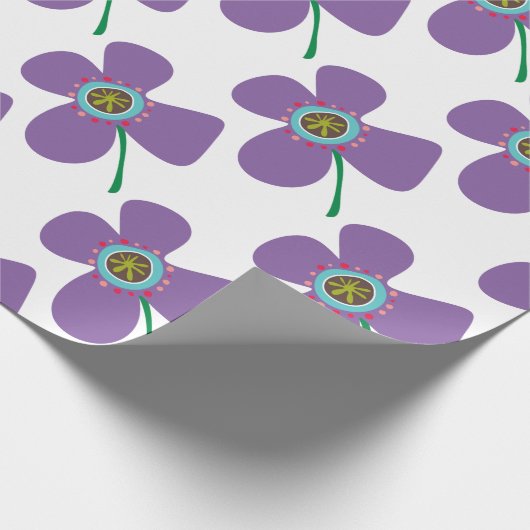 おもしろい紫デイジーポップ・アートの夏の花のお洒落贈り物 ラッピングペーパー (角)