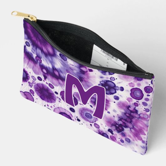 おもしろい紫バイオレットピンクろうけつ染めサークルのアートパターン アクセサリーポーチ (見開き)