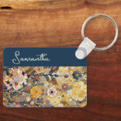 おもしろい紫バイオレットピンクろうけつ染めサークルのアートパターン キーホルダー (正面)