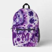 おもしろい紫バイオレットピンクろうけつ染めサークルのアートパターン プリントバックパック (正面)
