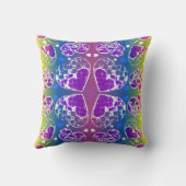おもしろい紫、青、黄色のお洒落ハート クッション (裏面)