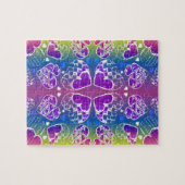 おもしろい紫、青、黄色のお洒落ハート ジグソーパズル (横)