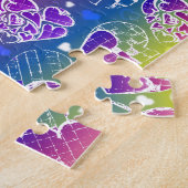 おもしろい紫、青、黄色のお洒落ハート ジグソーパズル (側面)