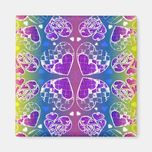 おもしろい紫、青、黄色のお洒落ハート マグネット (正面)