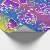 おもしろい紫、青、黄色のお洒落ハート ラッピングペーパー (角)