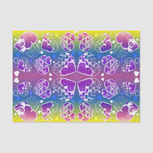 おもしろい紫、青、黄色のお洒落ハート 薄葉紙 (正面)