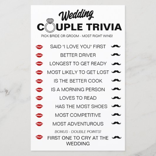 おもしろい結婚のカップルのクイズゲーム – 新婦vs.新郎 (正面)