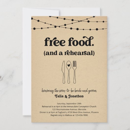 おもしろい結婚のリハーサルディナー招待状 招待状 (正面)