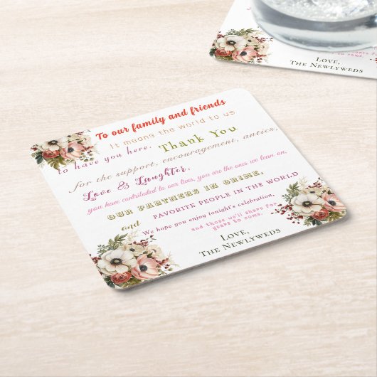 おもしろい結婚の歓迎 スクエアペーパーコースター (アングル)