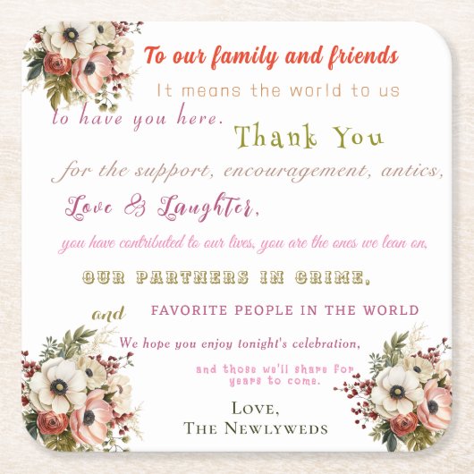 おもしろい結婚の歓迎 スクエアペーパーコースター (正面)