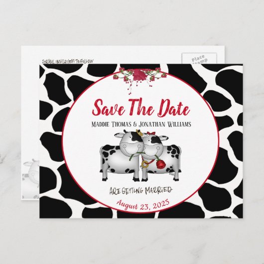 おもしろい結婚の牛が日付はがきを保存 案内ポストカード (正面/裏面)