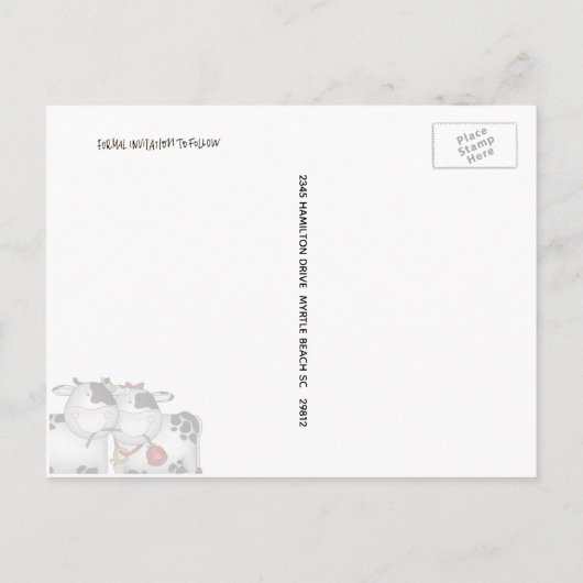 おもしろい結婚の牛が日付はがきを保存 案内ポストカード (裏面)