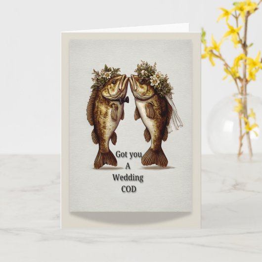 おもしろい結婚カード | 「得お前は結婚タラだ」の魚 カード (黄色い花)
