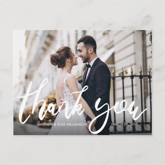 おもしろい結婚スクリプトのサンキューカード ポストカード (正面)