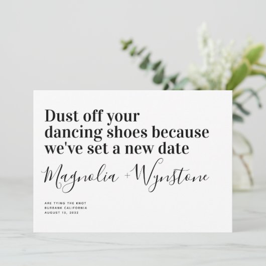 おもしろい結婚モダンタイポグラフィの日付の変更 セーブザデート (スタンド正面)