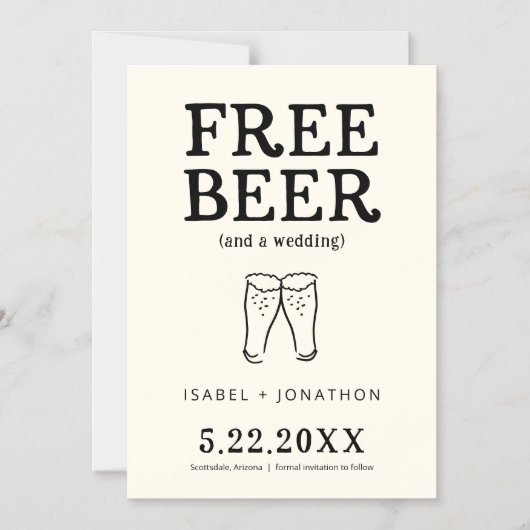 おもしろい結婚式招待状カード マグネット 無料のビール (正面)