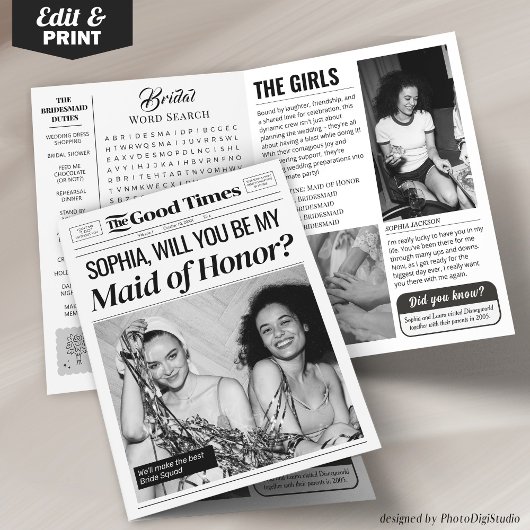 おもしろい結婚新聞メイド・オブ・オーナー（花嫁付き添い人）案カード カード