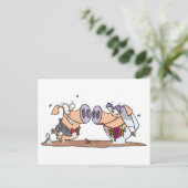 おもしろい結婚間抜け可愛い豚の新婦 ポストカード (スタンド正面)