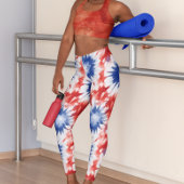 おもしろい絞り染めパターン赤白青 レギンス