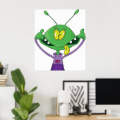 おもしろい緑の宇宙人おどけた顔 ポスター (ホームオフィス)