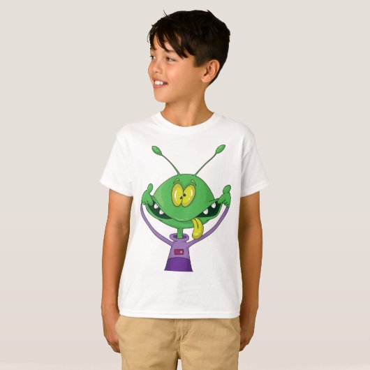 おもしろい緑の宇宙人 おちゃめな顔 Tシャツ (正面フル)
