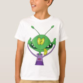おもしろい緑の宇宙人 おちゃめな顔 Tシャツ (正面)