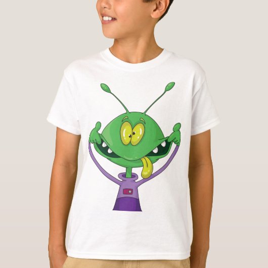 おもしろい緑の宇宙人 おちゃめな顔 Tシャツ (正面)
