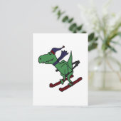 おもしろい緑のT-Rex恐竜スキー ポストカード (スタンド正面)