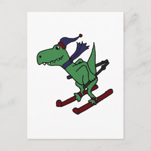 おもしろい緑のT-Rex恐竜スキー ポストカード