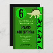 おもしろい緑恐竜バースデーパーティ招待状 招待状 (正面/裏面)