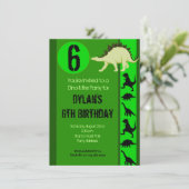 おもしろい緑恐竜バースデーパーティ招待状 招待状 (スタンド正面)