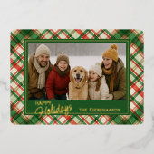 おもしろい緑赤格子水彩絵柄と金ゴールド 箔シーズンカード (正面)