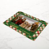 おもしろい緑赤格子水彩絵柄と金ゴールド 箔シーズンカード (回転した状態)