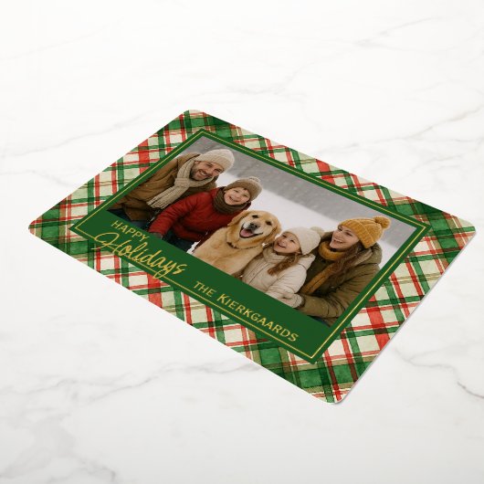 おもしろい緑赤格子水彩絵柄と金ゴールド 箔シーズンカード (回転した状態)