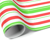 おもしろい緑、白、赤のクリスマスインスパイアストライプ ラッピングペーパー (ロールコーナー)