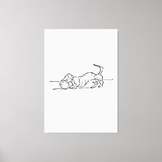 おもしろい線画のソーセージ犬 キャンバスプリント (正面)